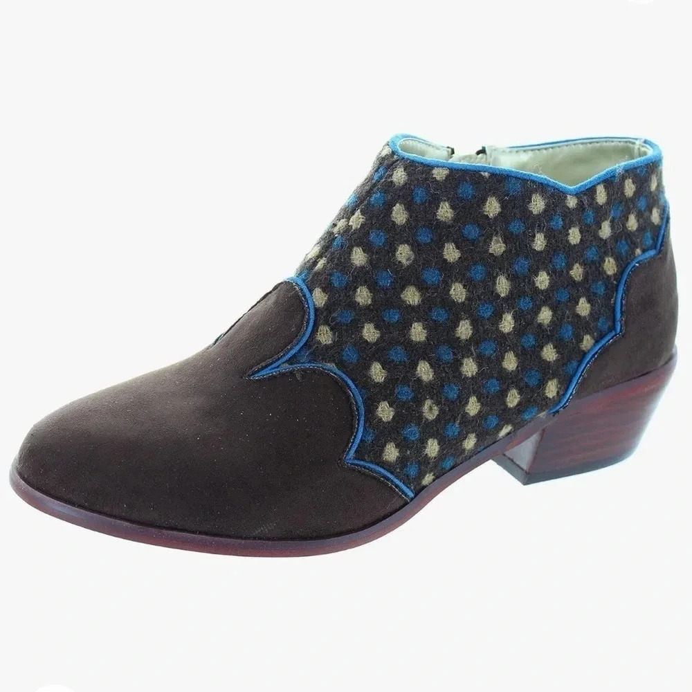 RUBY SHOO Juliette Artsy Boho Suede Wool Cowgirl Polka Dot Booties